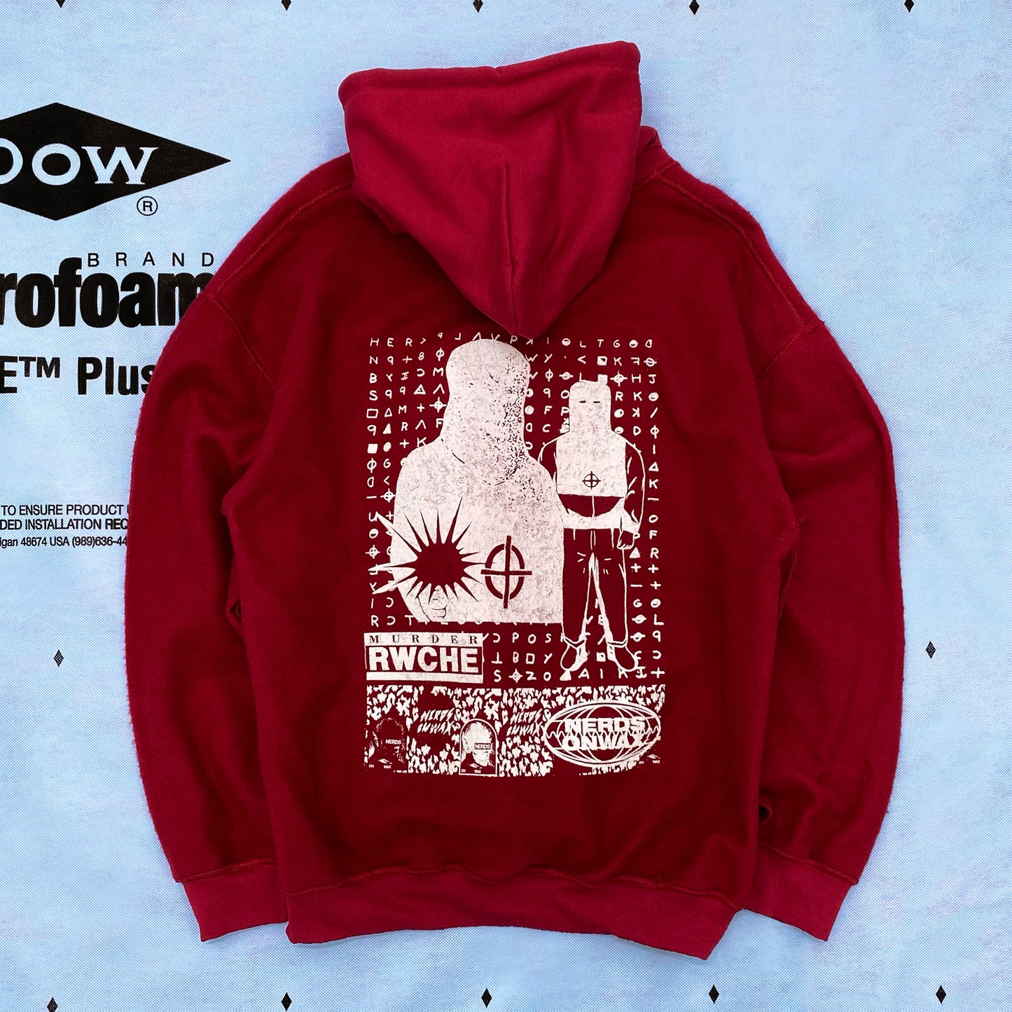 RWCHE × NERDSONWAX Hooded Fleece lining Sweatshirt Burgundy 1 IPMatter SUPERSTORE