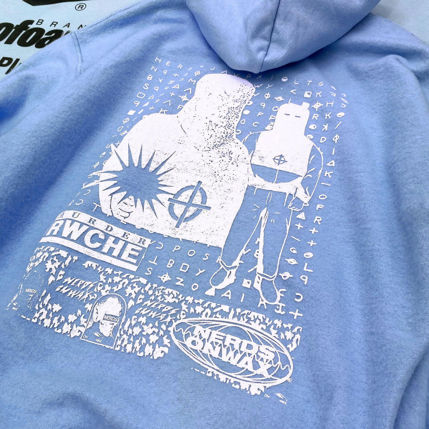 RWCHE × NERDSONWAX Hooded Fleece lining Sweatshirt Light Blue 1 IPMatter SUPERSTORE
