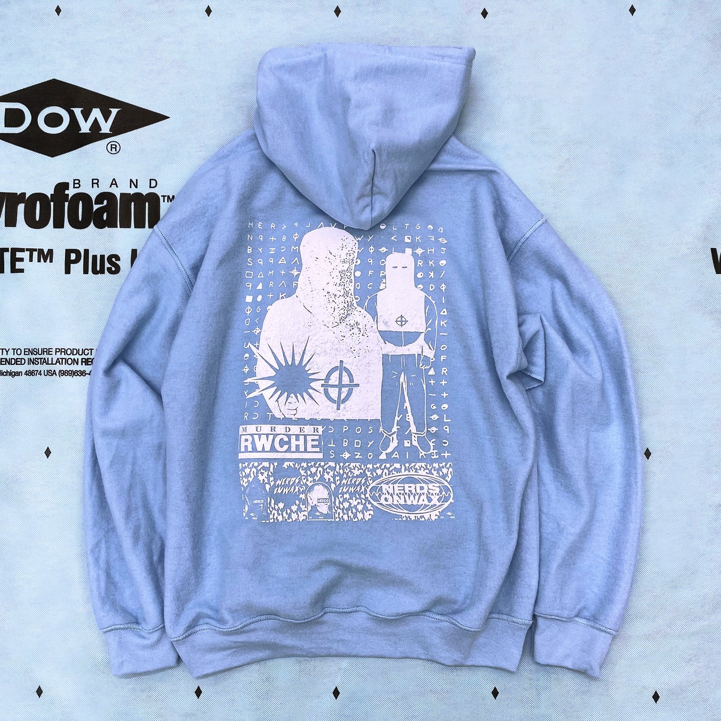 RWCHE × NERDSONWAX Hooded Fleece lining Sweatshirt Light Blue 3 IPMatter SUPERSTORE