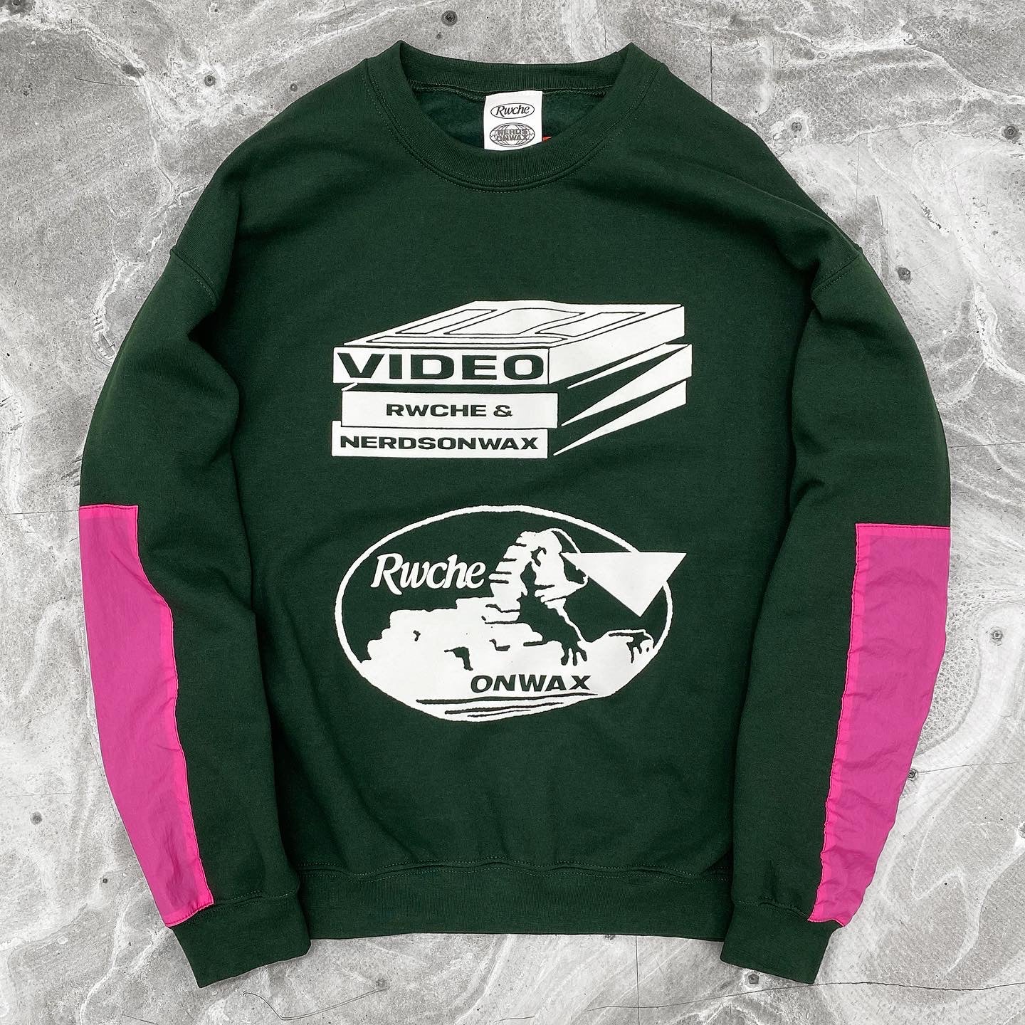 RWCHE × NERDSONWAX Video Sweatshirt  Green Pink 1 IPMatter SUPERSTORE